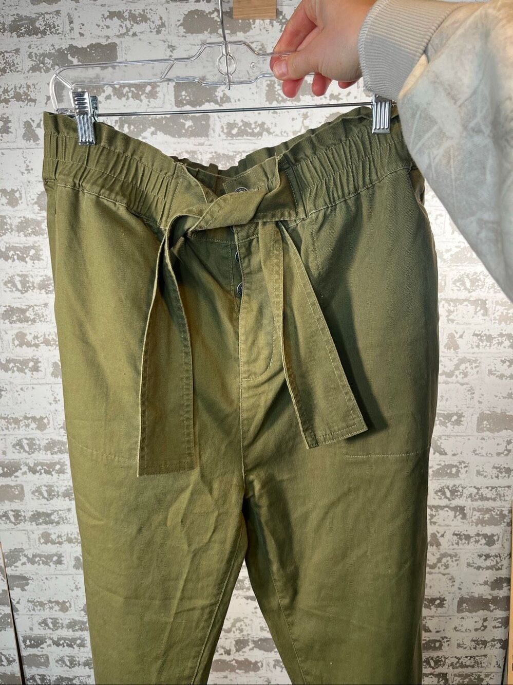 Kancan | women olive green wide leg paper bag waist pants